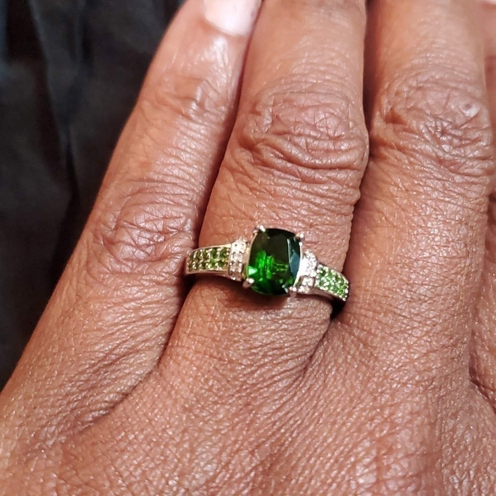 Chrome Diopside Zircon Ring Platinum Over Sterling Silver